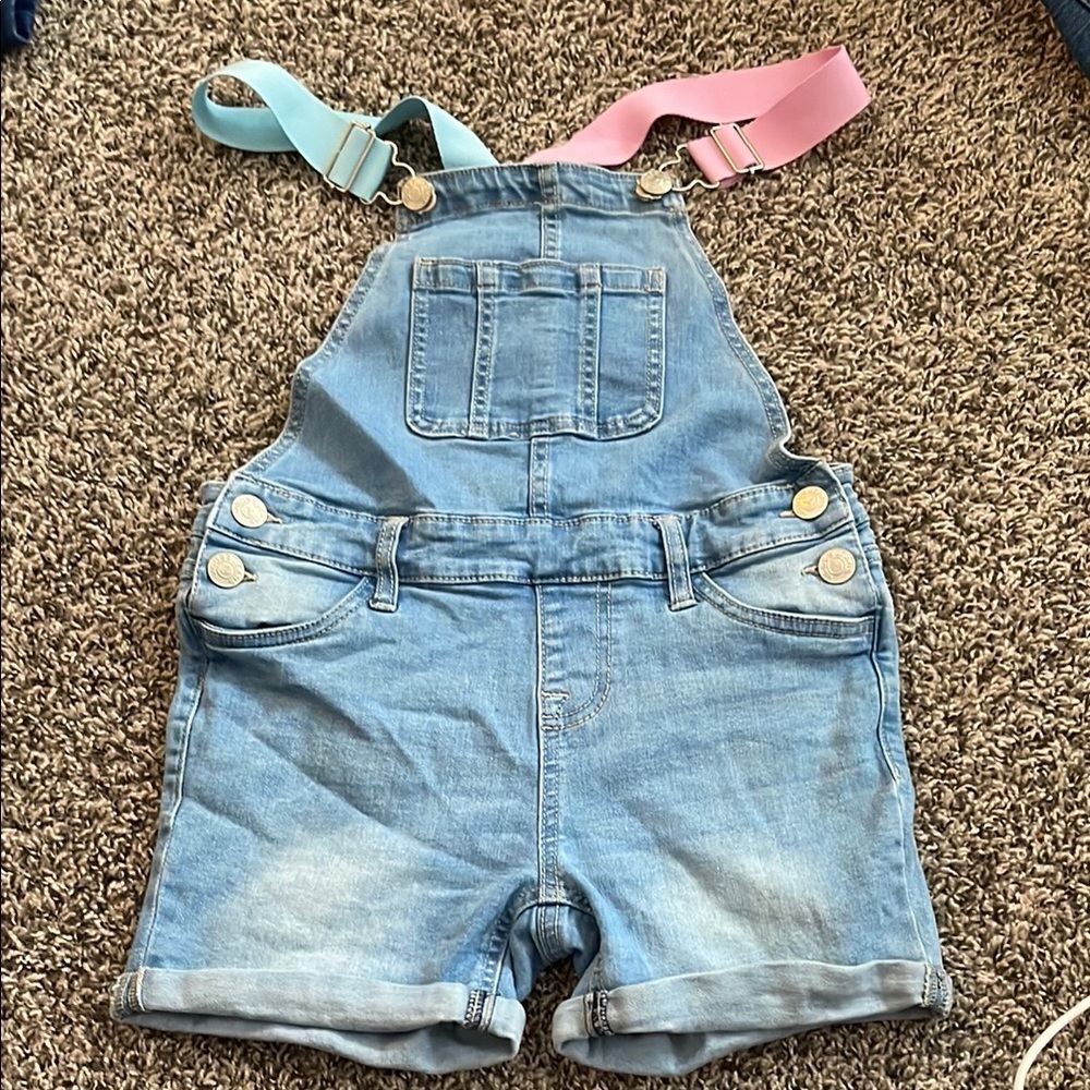 Vigoss Denim Overalls with Pink and Blue Straps